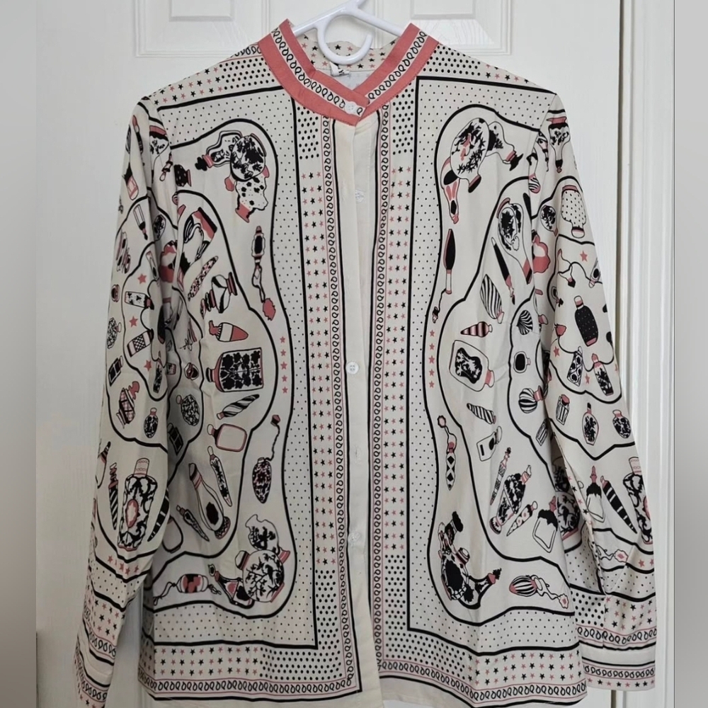 Patterned Button-Up Blouse